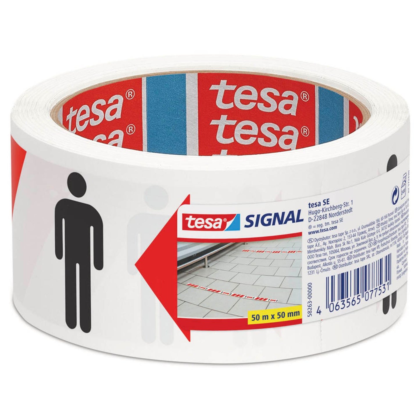 tesa Warnklebeband Signal Abstand halten min. 1,5 m rot/weiß/schwarz 50,0 mm x 50,0 m | 58263-00000-00