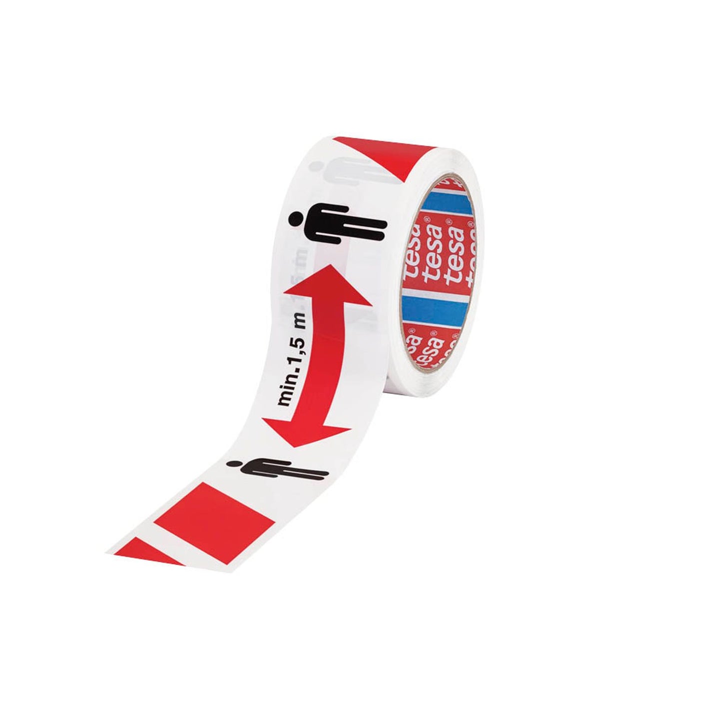 tesa Warnklebeband Signal Abstand halten min. 1,5 m rot/weiß/schwarz 50,0 mm x 50,0 m | 58263-00000-00