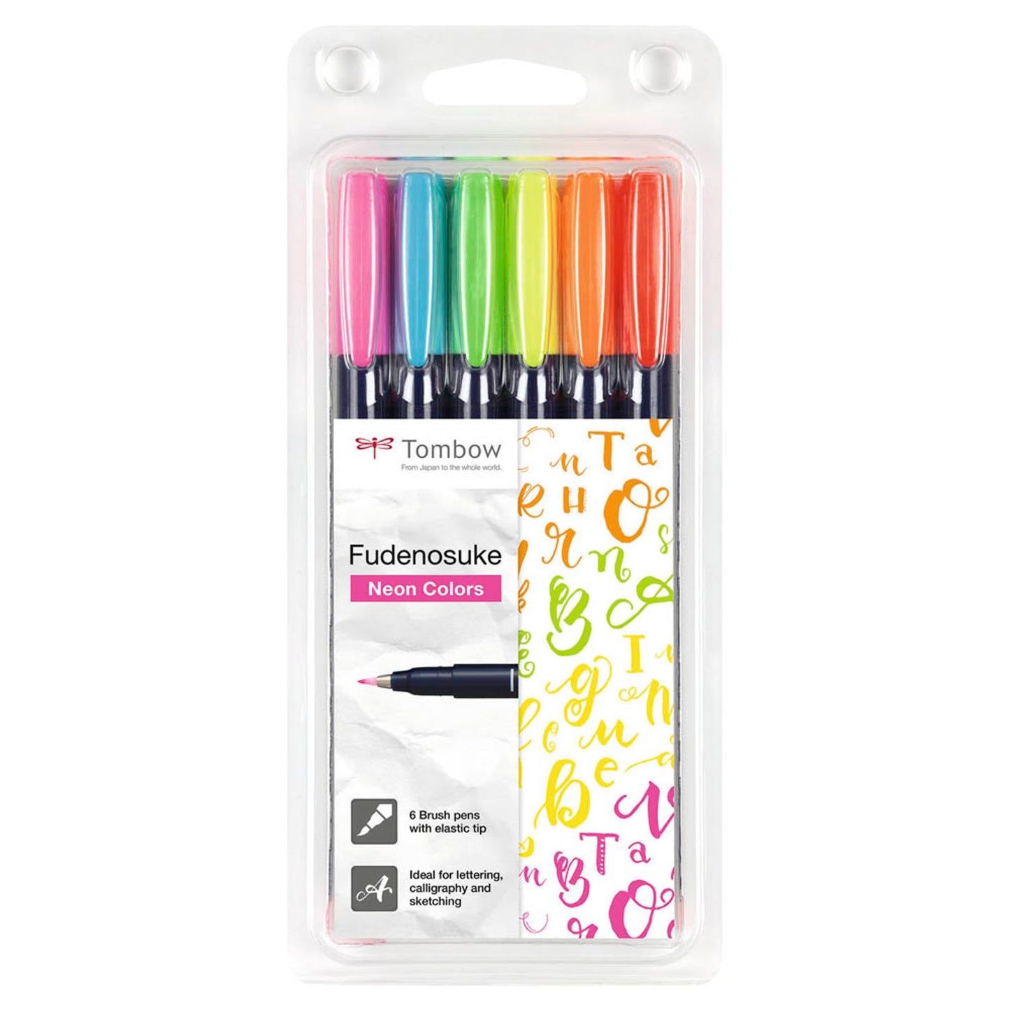 Tombow Fudenosuke Neon Brush-Pens farbsortiert | WS-BH-6P