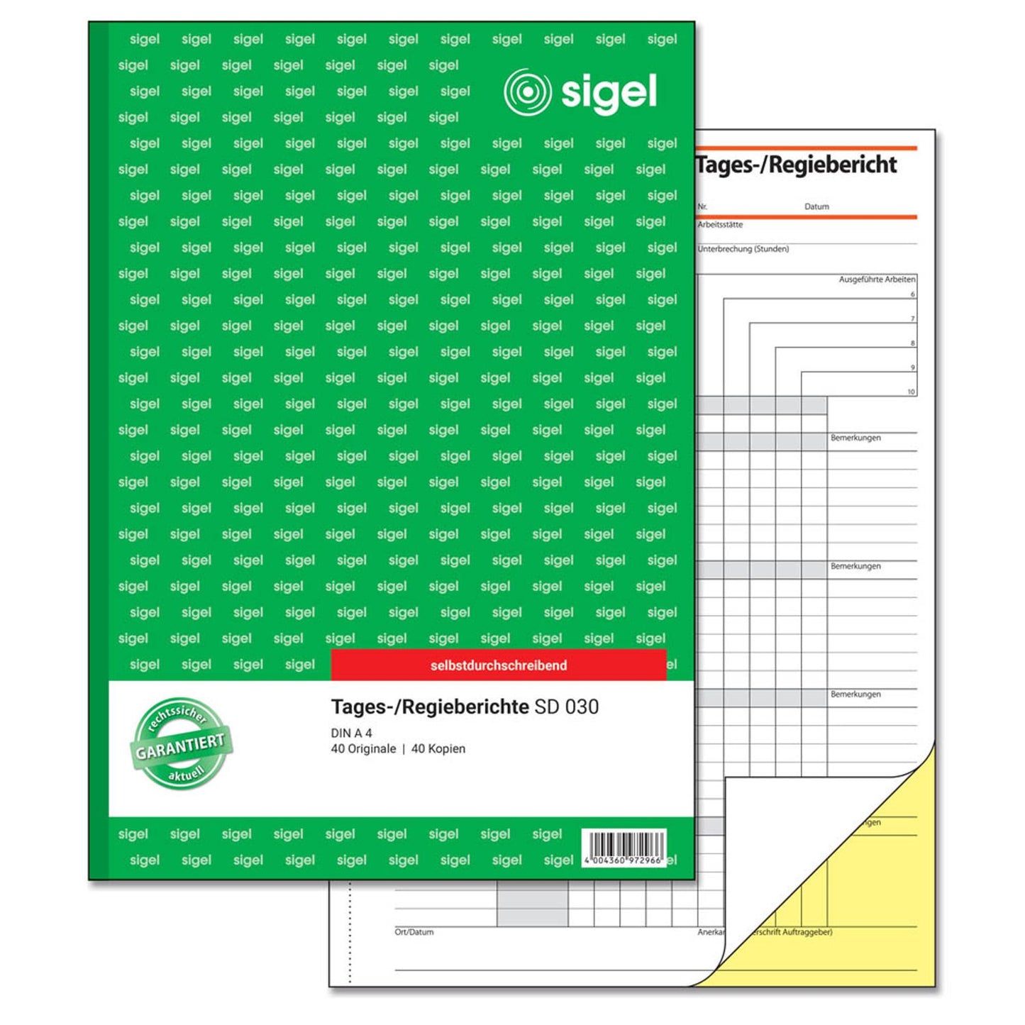 SIGEL Tages-/Regiebericht Formularbuch | SD030