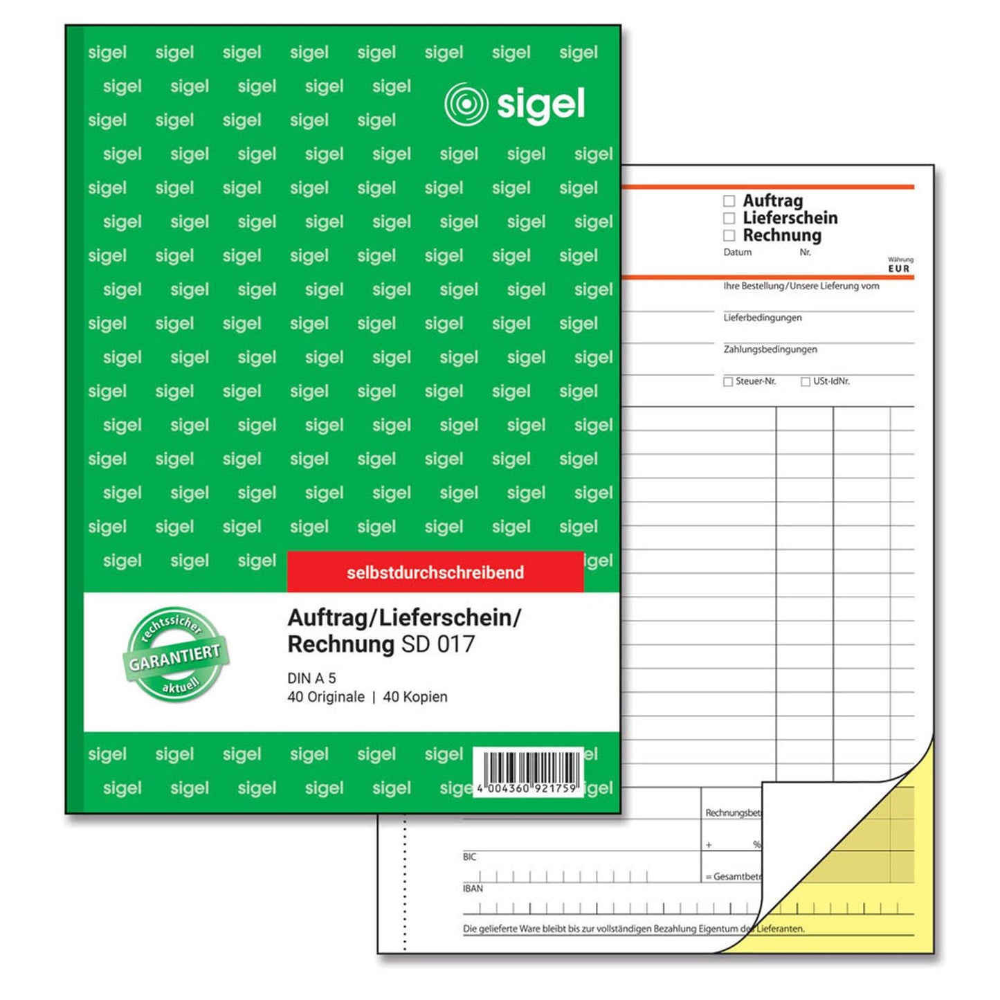 SIGEL Auftrag/Lieferscheine /Rechnungen Formularbuch | SD017