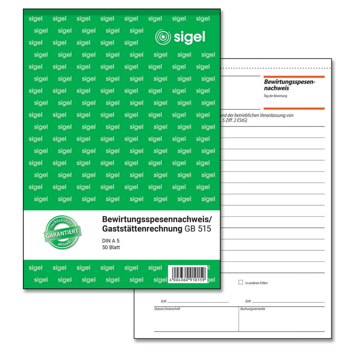 SIGEL Bewirtungskostenbeleg Formularbuch | GB515