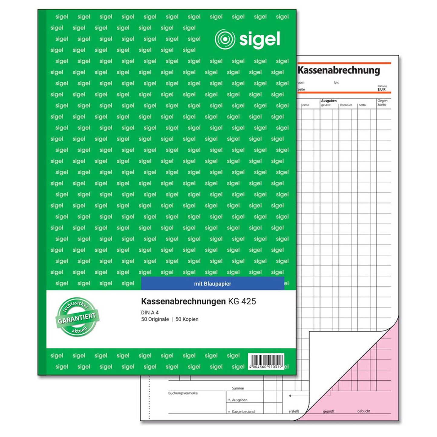 SIGEL Kassenabrechnung Formularbuch | KG425