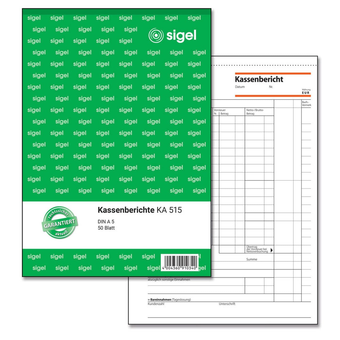 SIGEL Kassenbericht Formularbuch | KA515