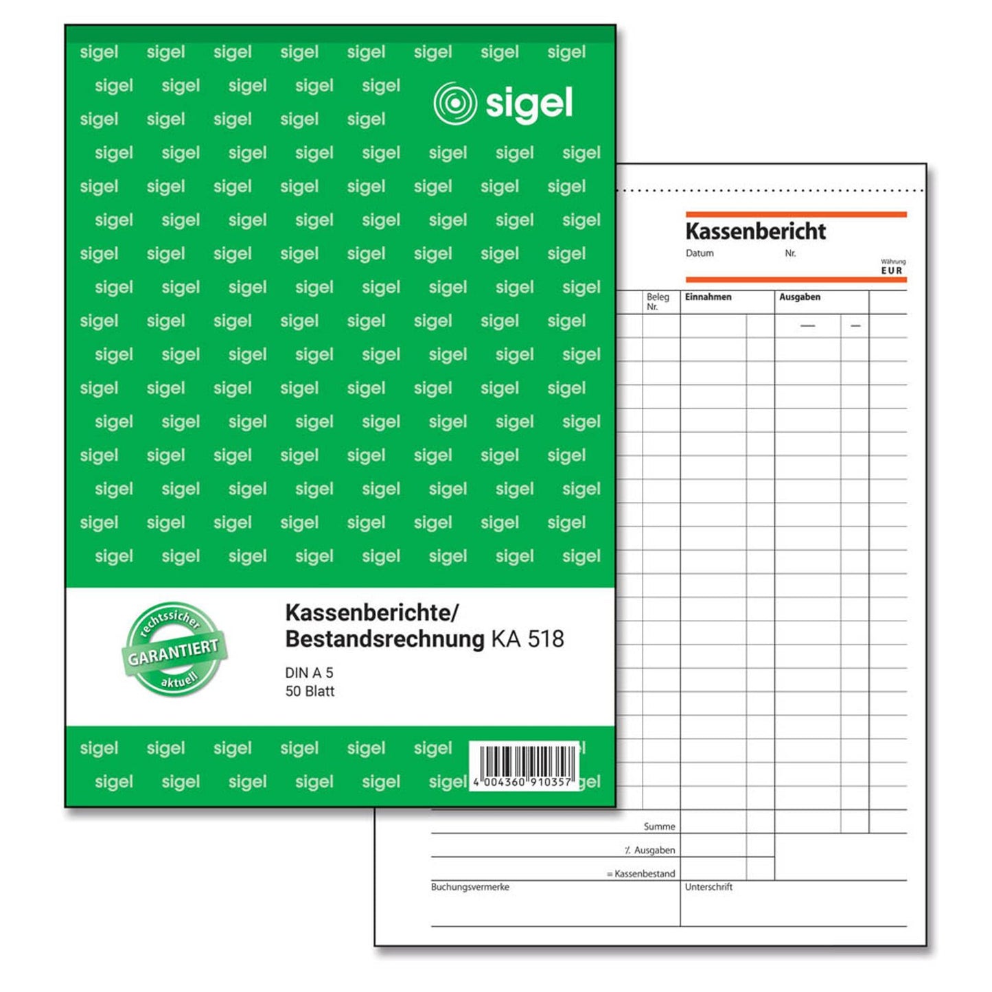 SIGEL Kassenbericht/Bestandsrechnung Formularbuch | KA518