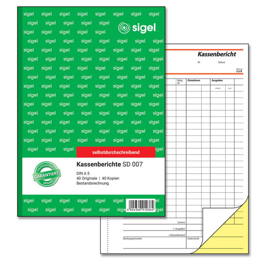 SIGEL Kassenbericht/Bestandsrechnung Formularbuch | SD007