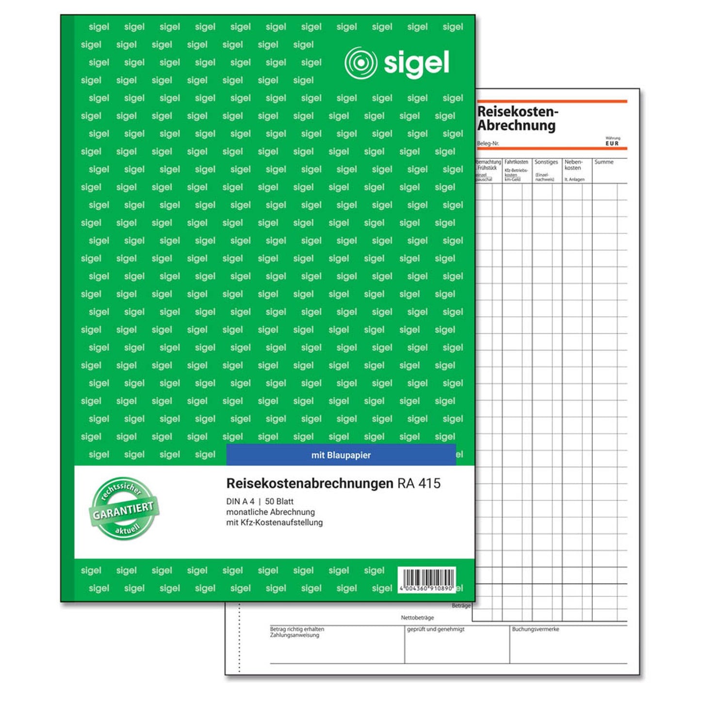 SIGEL Reisekostenabrechnung monatlich Formularbuch | RA415