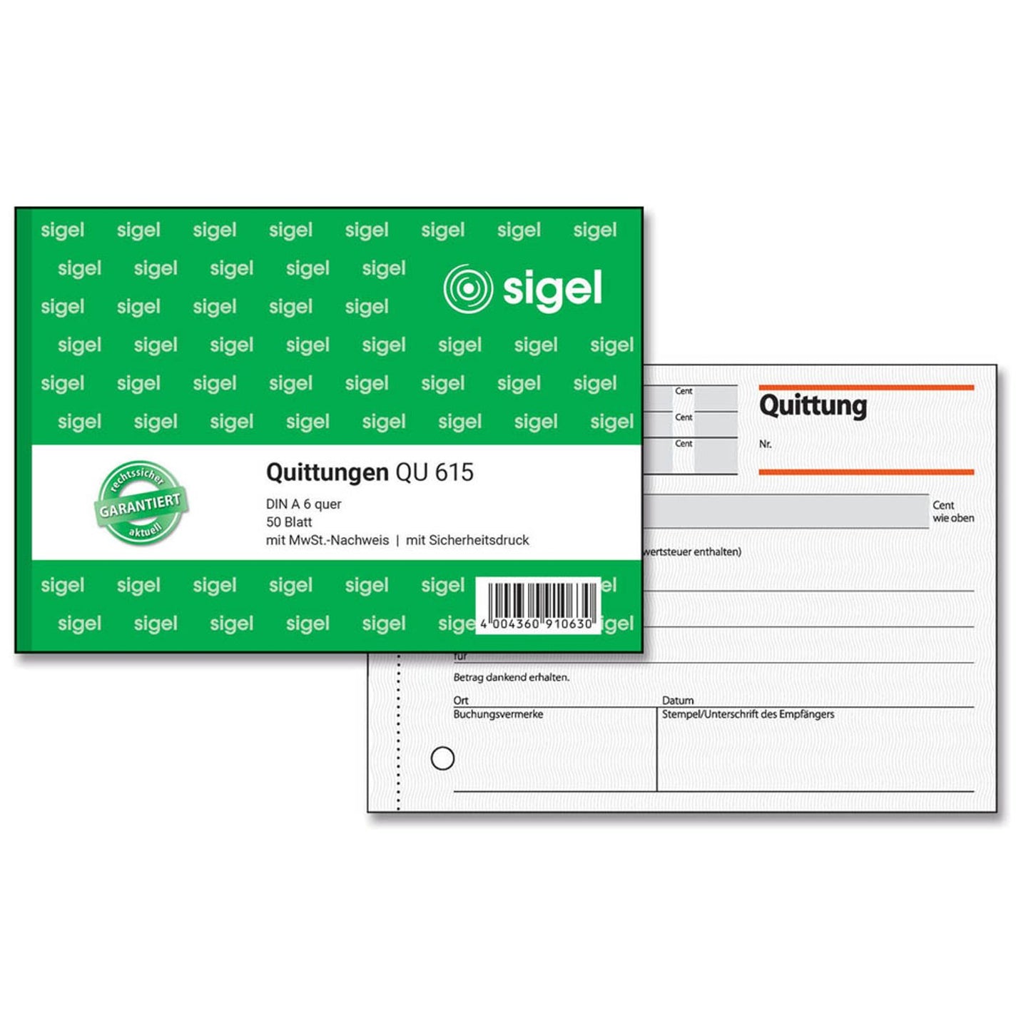 SIGEL Quittung, MwSt. separat ausgewiesen Formularbuch | QU615