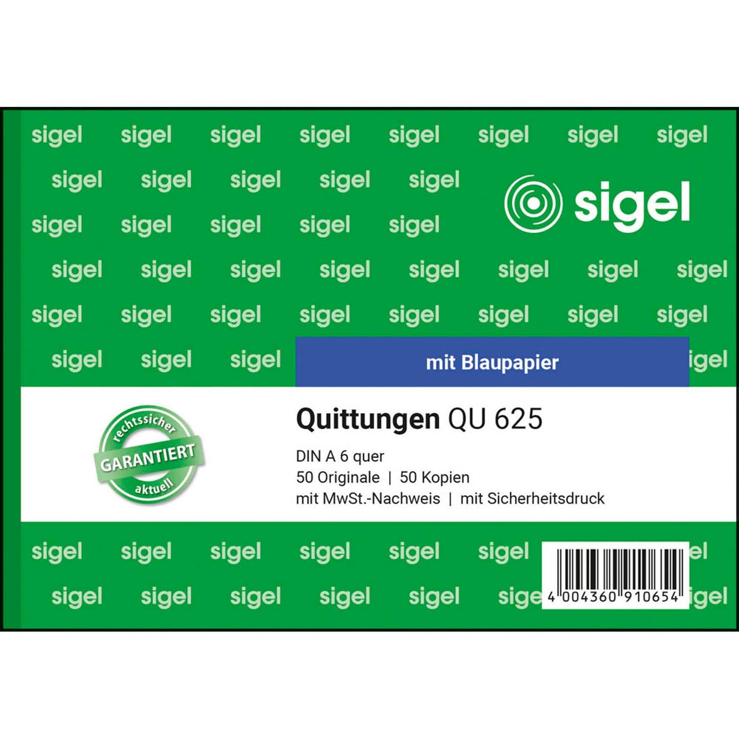 SIGEL Quittung, MwSt. separat ausgewiesen Formularbuch | QU625