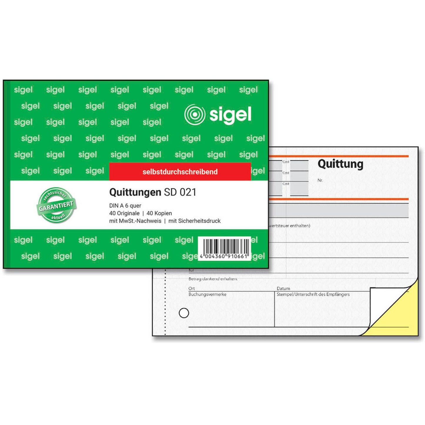 SIGEL Quittung, MwSt. separat ausgewiesen Formularbuch | SD021