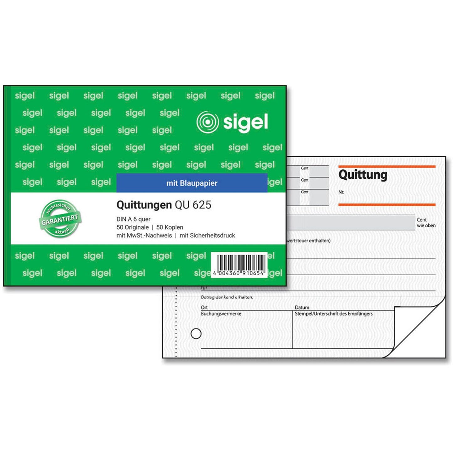 SIGEL Quittung, MwSt. separat ausgewiesen Formularbuch | QU625
