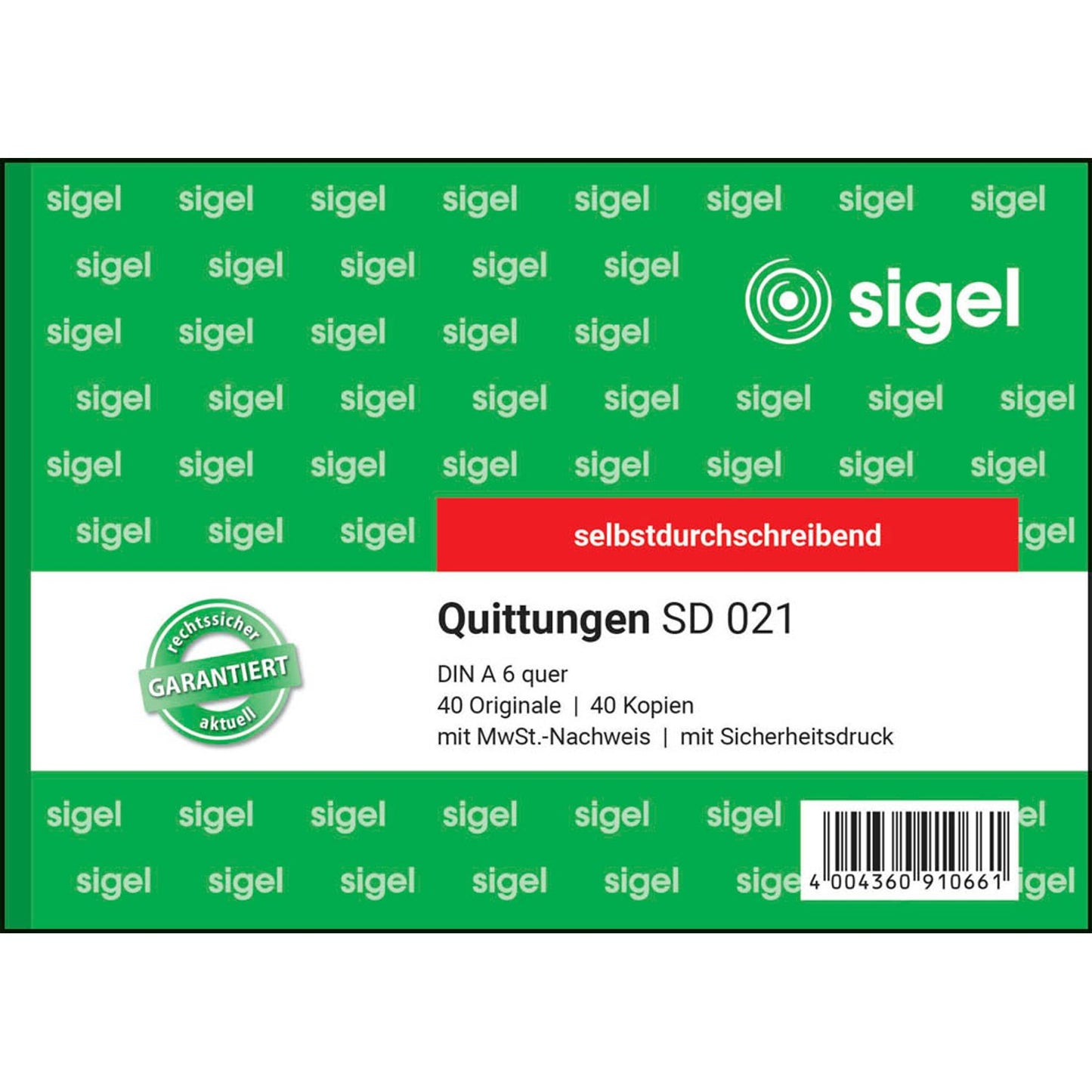 SIGEL Quittung, MwSt. separat ausgewiesen Formularbuch | SD021