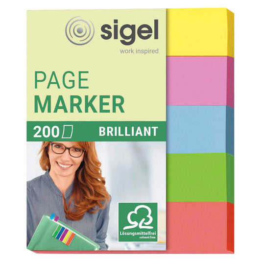 SIGEL brillant Haftmarker farbsortiert 5x 40 Streifen | HN625 | 1 Pack = 5x 40 Streifen