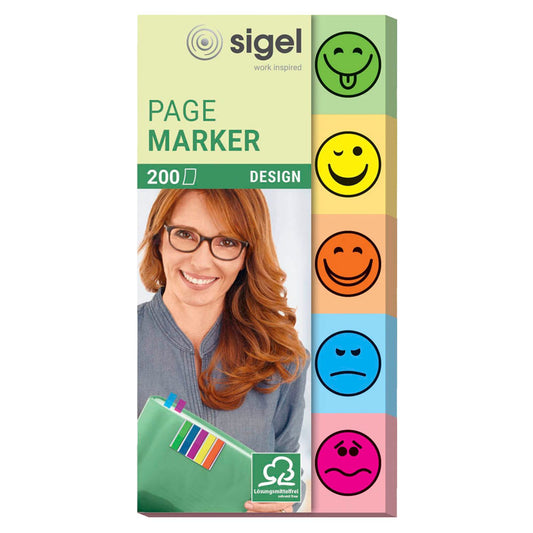 SIGEL DESIGN Haftmarker farbsortiert "Smiley" 5x 40 Streifen | HN502 | 1 Pack = 5x 40 Streifen