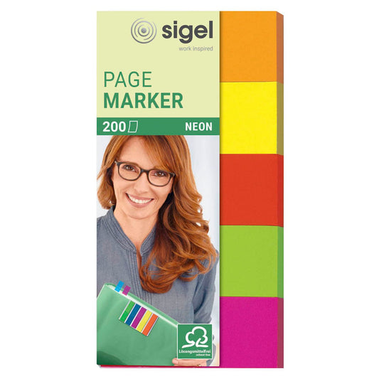 SIGEL NEON Haftmarker farbsortiert 5x 40 Streifen | HN650 | 1 Pack = 5x 40 Streifen