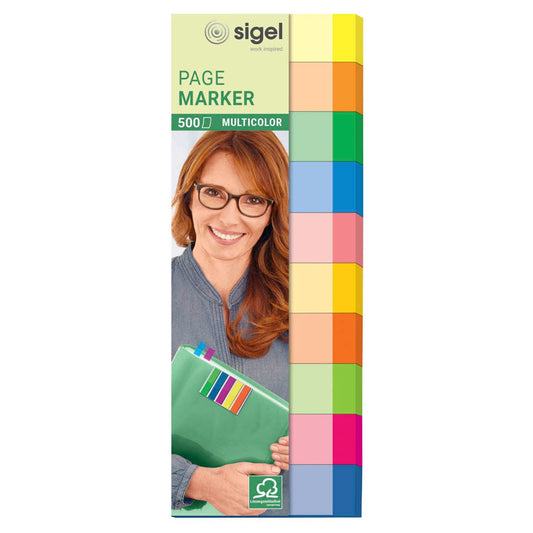 SIGEL MULTICOLOR Haftmarker farbsortiert 10x 50 Streifen | HN682 | 1 Pack = 10x 50 Streifen
