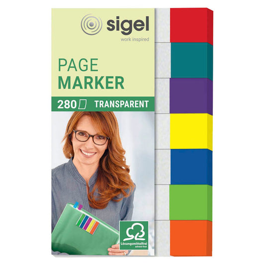SIGEL transparent Haftmarker farbsortiert 7x 40 Streifen | HN677 | 1 Pack = 7x 40 Streifen