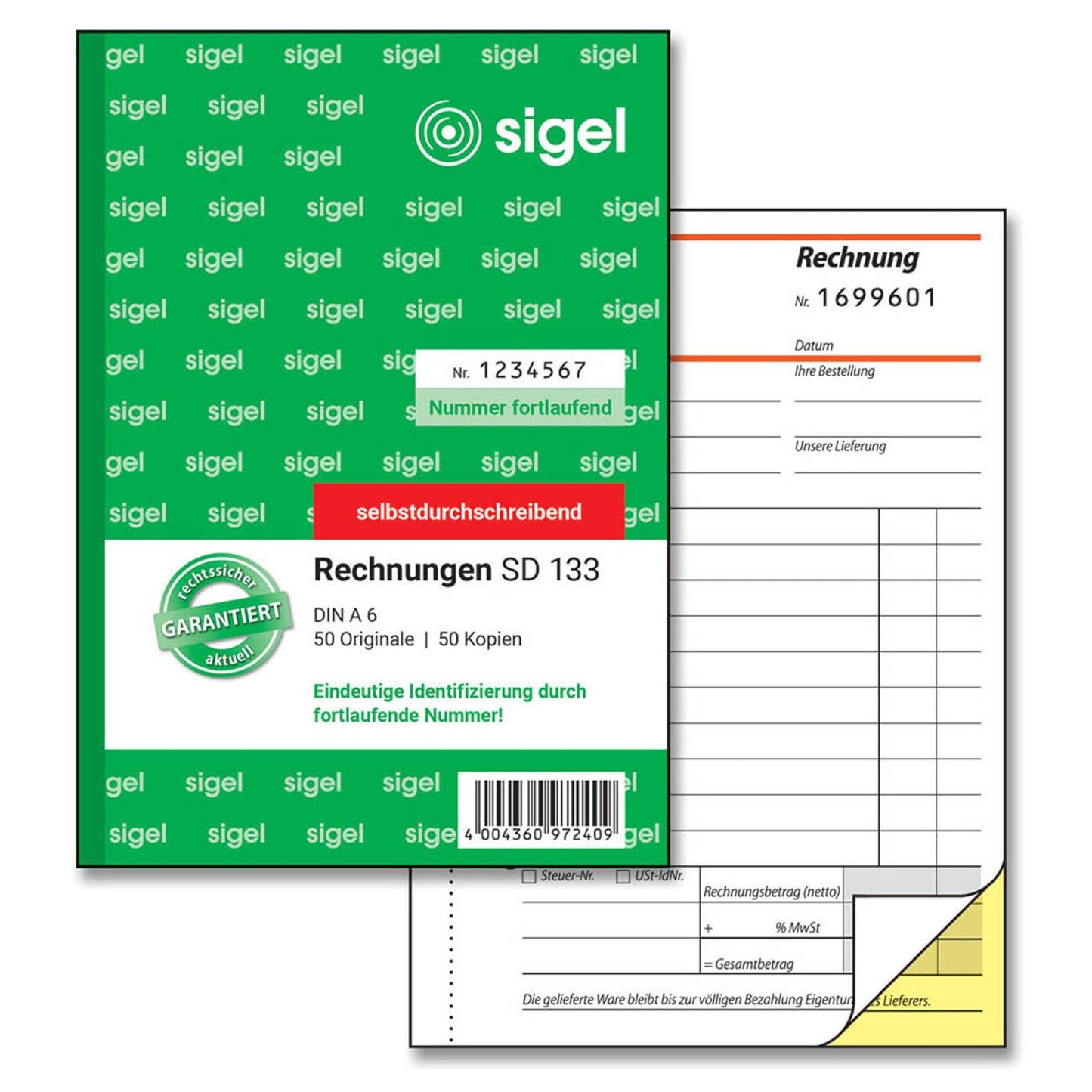 SIGEL Rechnung mit fortlaufenden Nummern Formularbuch | SD133