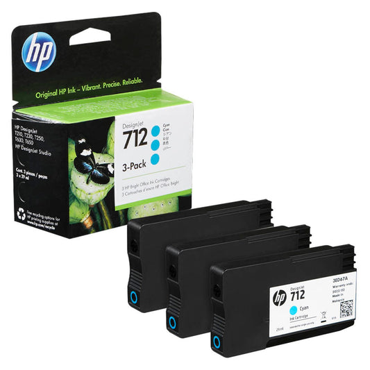 HP 712 () cyan Druckerpatronen, 3er-Set | 3ED77A | 1 Pack = 3 St.