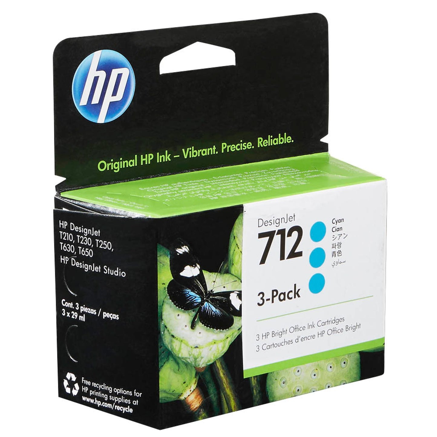 HP 712 () cyan Druckerpatronen, 3er-Set | 3ED77A | 1 Pack = 3 St.