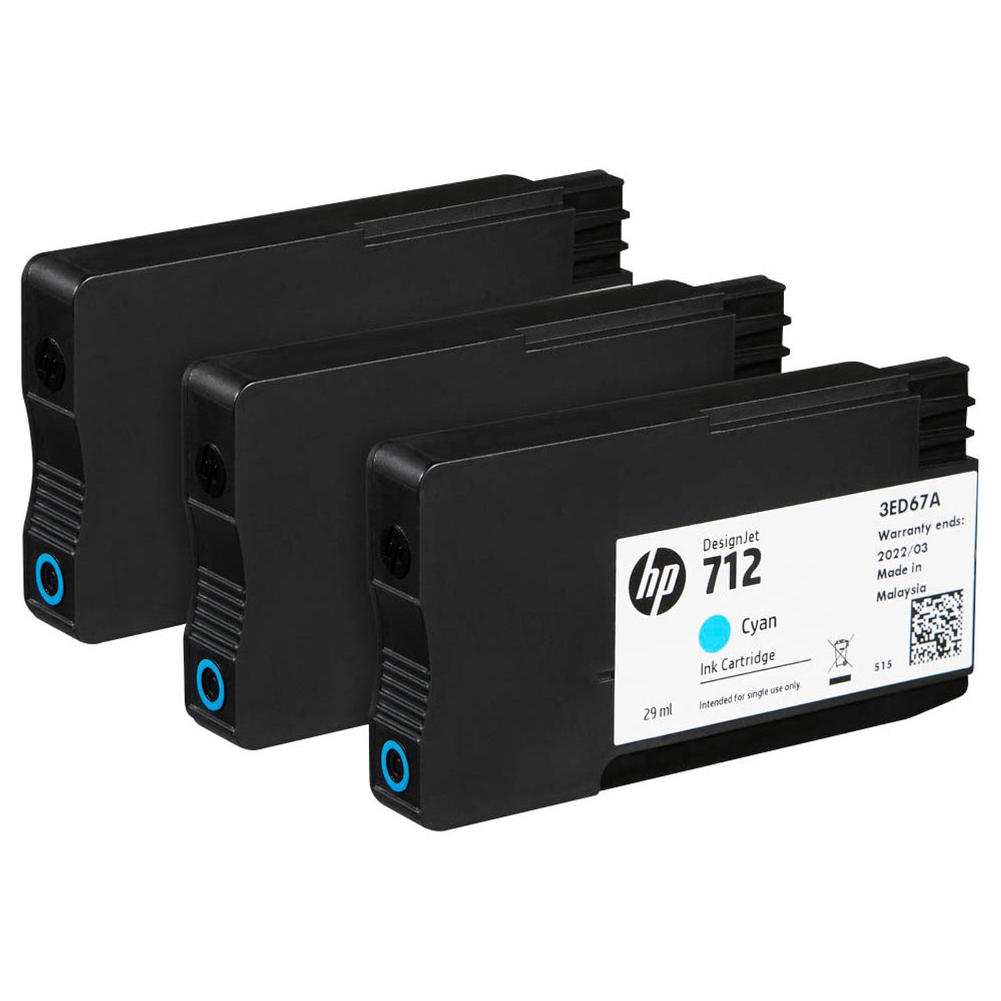 HP 712 () cyan Druckerpatronen, 3er-Set | 3ED77A | 1 Pack = 3 St.