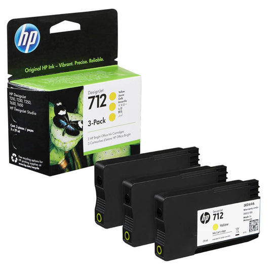 HP 712 () gelb Druckerpatronen, 3er-Set | 3ED79A | 1 Pack = 3 St.