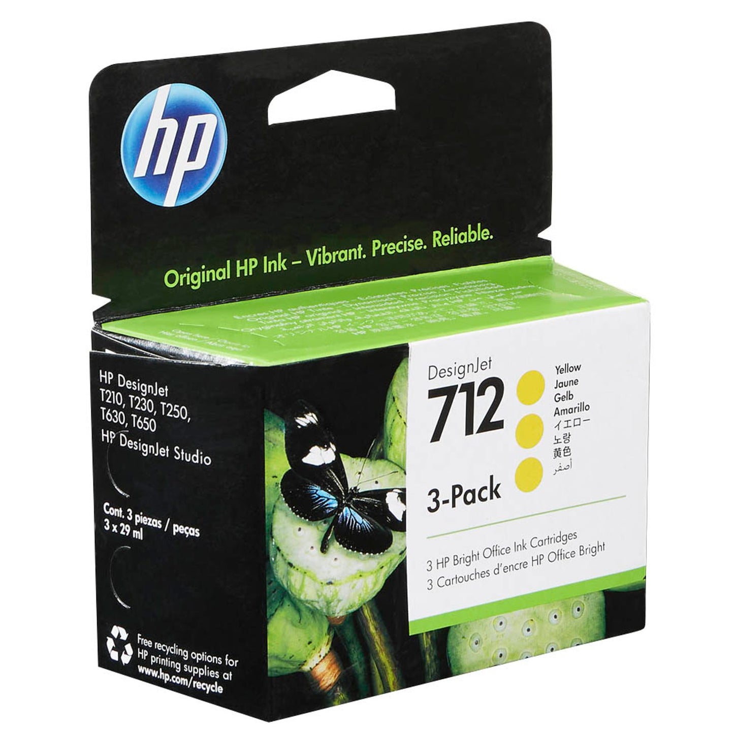 HP 712 () gelb Druckerpatronen, 3er-Set | 3ED79A | 1 Pack = 3 St.