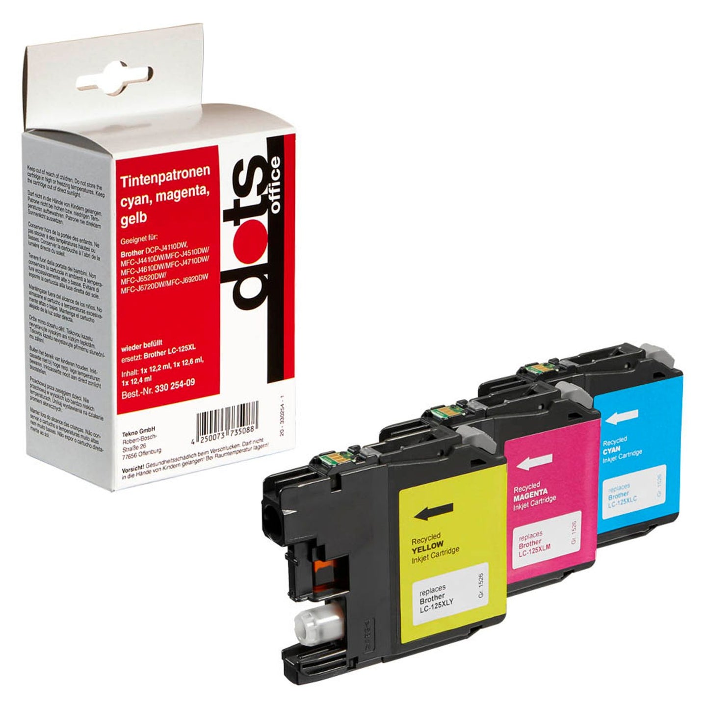 dots cyan, magenta, gelb Druckerpatronen kompatibel zu brother LC125XLRBWBP , 3er-Set | 1526,4050-DOTS | 1 Pack = 3 St.