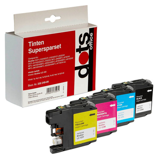 dots schwarz, cyan, magenta, gelb Druckerpatronen kompatibel zu brother LC123VALBPDR, 4er-Set | 1525,4005-DOTS | 1 Pack = 4 St.