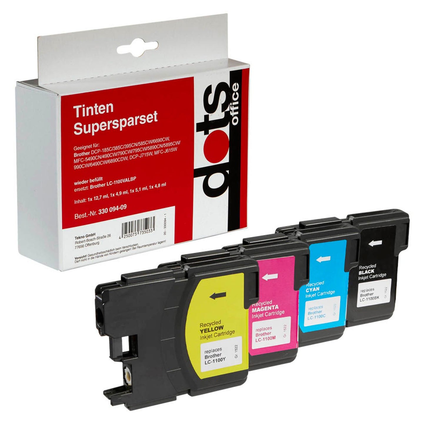 dots schwarz, cyan, magenta, gelb Druckerpatronen kompatibel zu brother LC-1100BK/C/M/Y, 4er-Set | 1522,4805-DOTS | 1 Pack = 4 St.