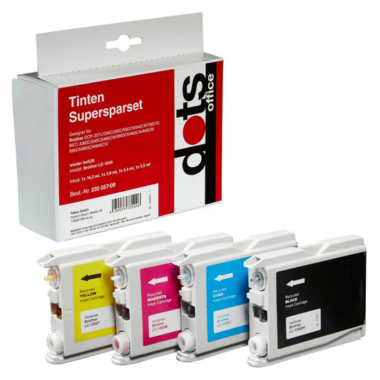 dots schwarz, cyan, magenta, gelb Druckerpatronen kompatibel zu brother LC1000VAL, 4er-Set | 1035,4005-DOTS | 1 Pack = 4 St.