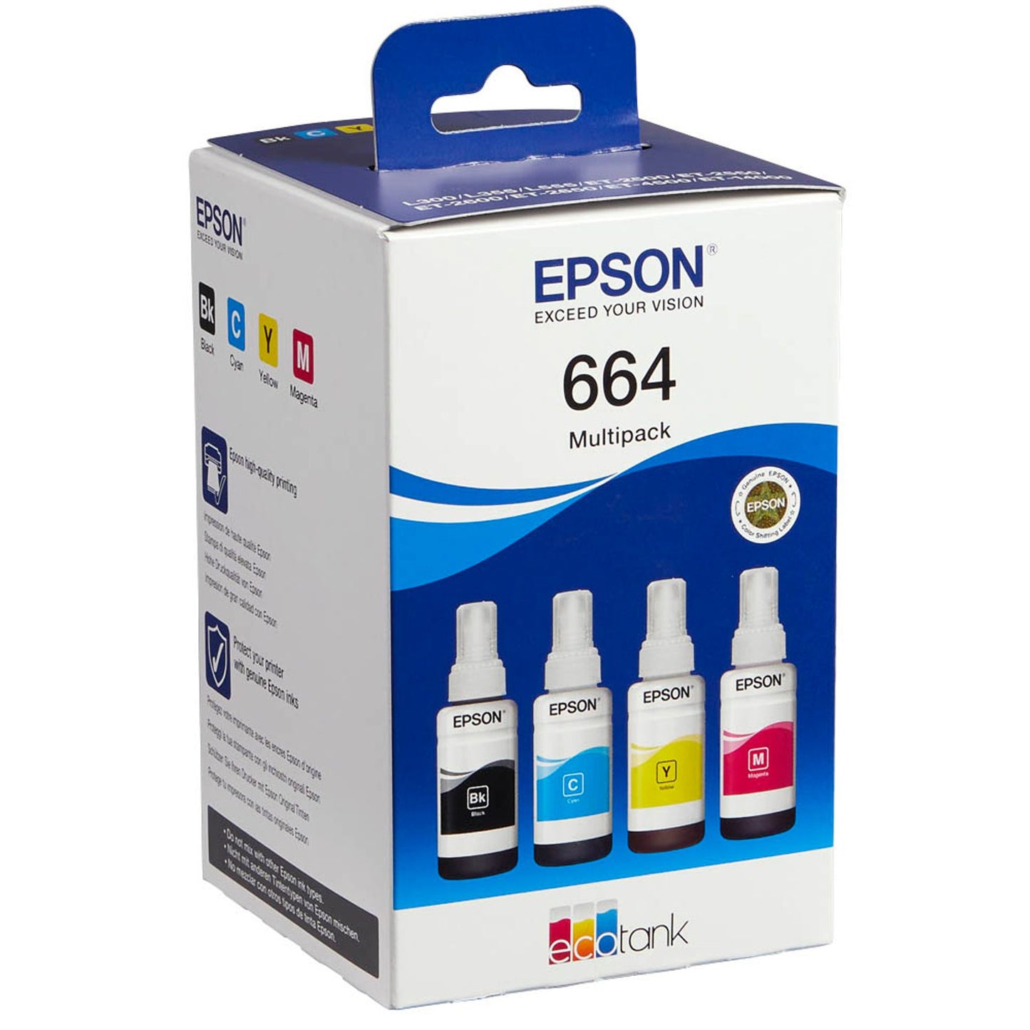 EPSON T6646 schwarz, cyan, magenta, gelb Tintenflaschen, 4er-Set | C13T664640 | 1 Pack = 4 St.