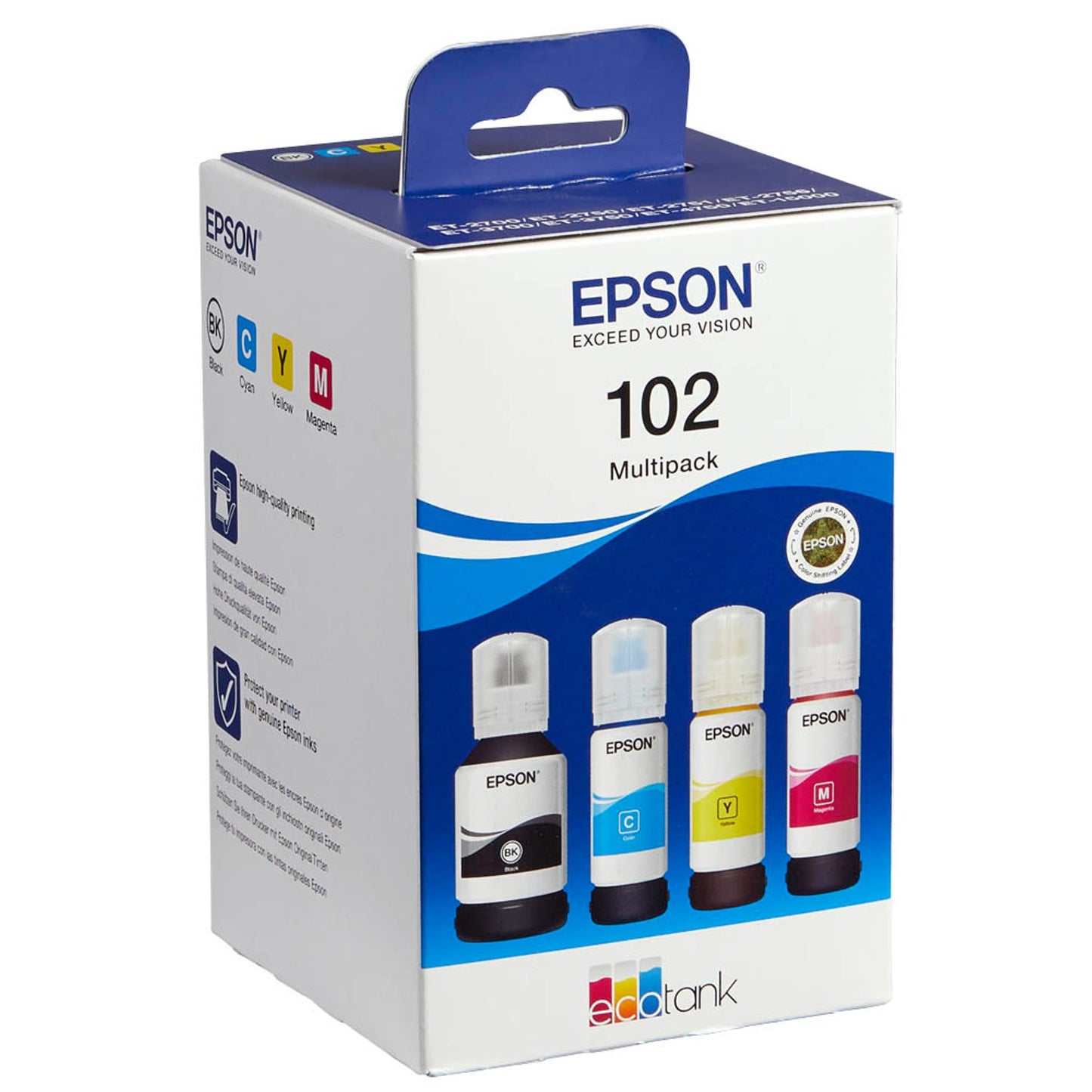 EPSON 102/T03R64 schwarz, cyan, magenta, gelb Tintenflaschen, 4er-Set | C13T03R640 | 1 Pack = 4 St.