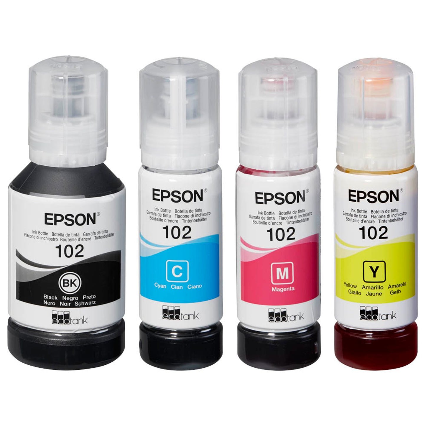 EPSON 102/T03R64 schwarz, cyan, magenta, gelb Tintenflaschen, 4er-Set | C13T03R640 | 1 Pack = 4 St.