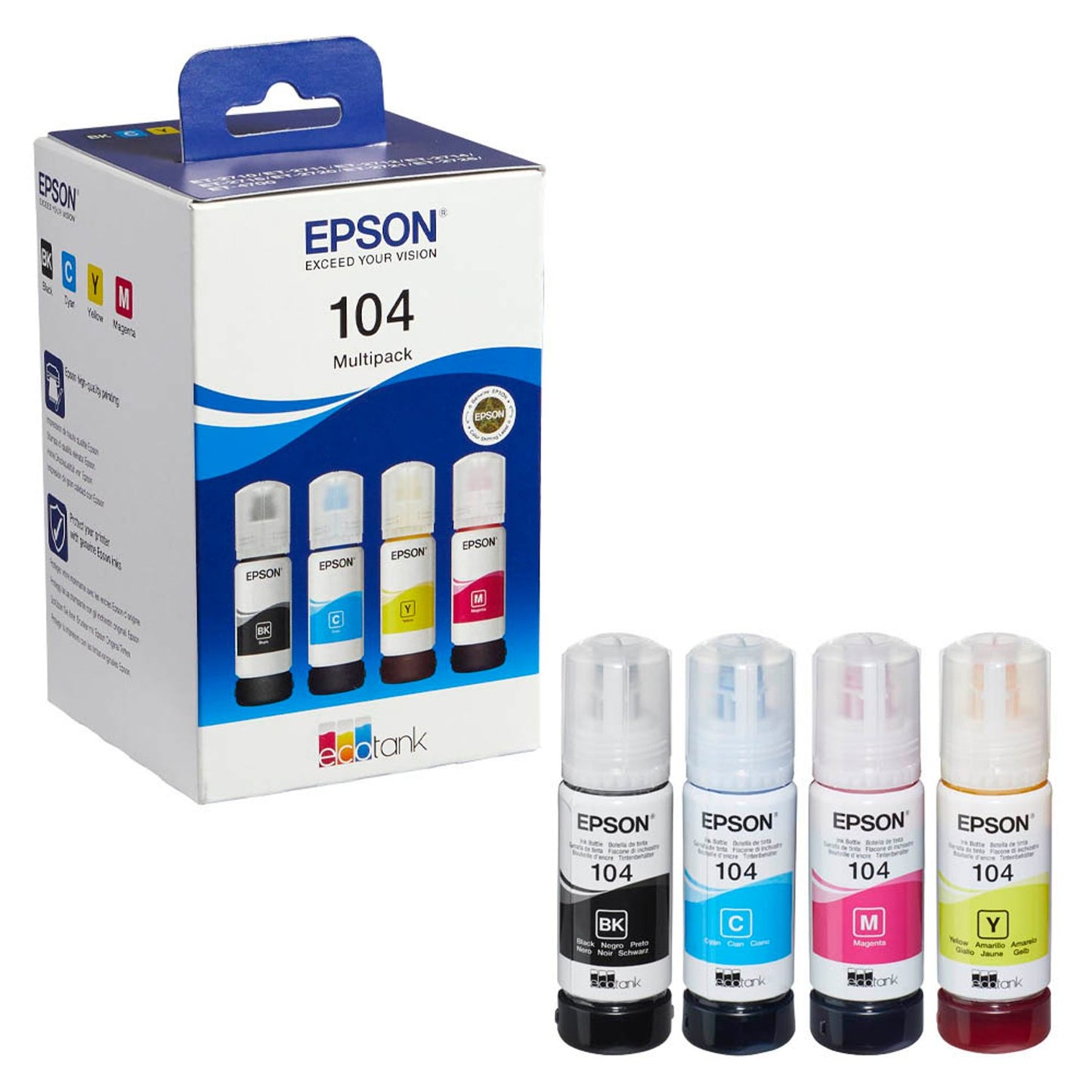 EPSON 104/T00P64 schwarz, cyan, magenta, gelb Tintenflaschen, 4er-Set | C13T00P640 | 1 Pack = 4 St.