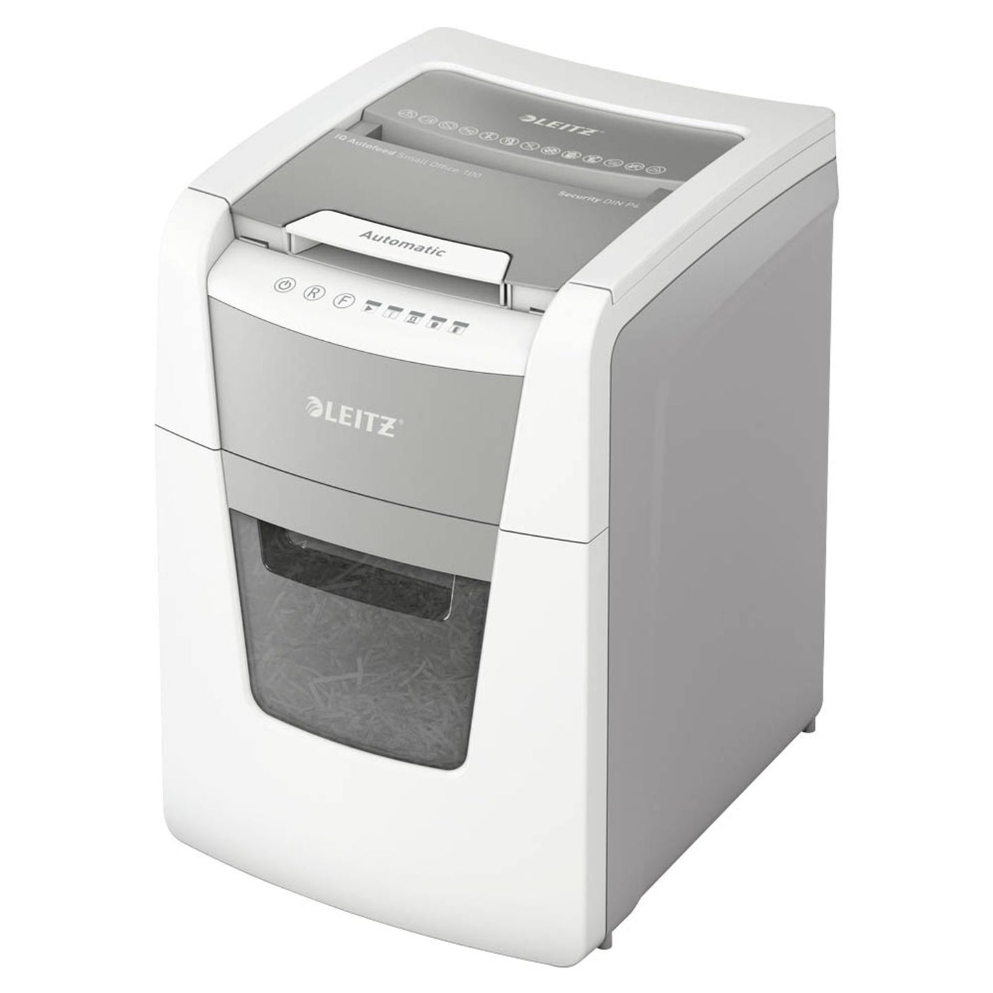LEITZ IQ Autofeed Small Office 100 Aktenvernichter mit Partikelschnitt P-4, 4 x 28 mm, bis , weiß | 80110000