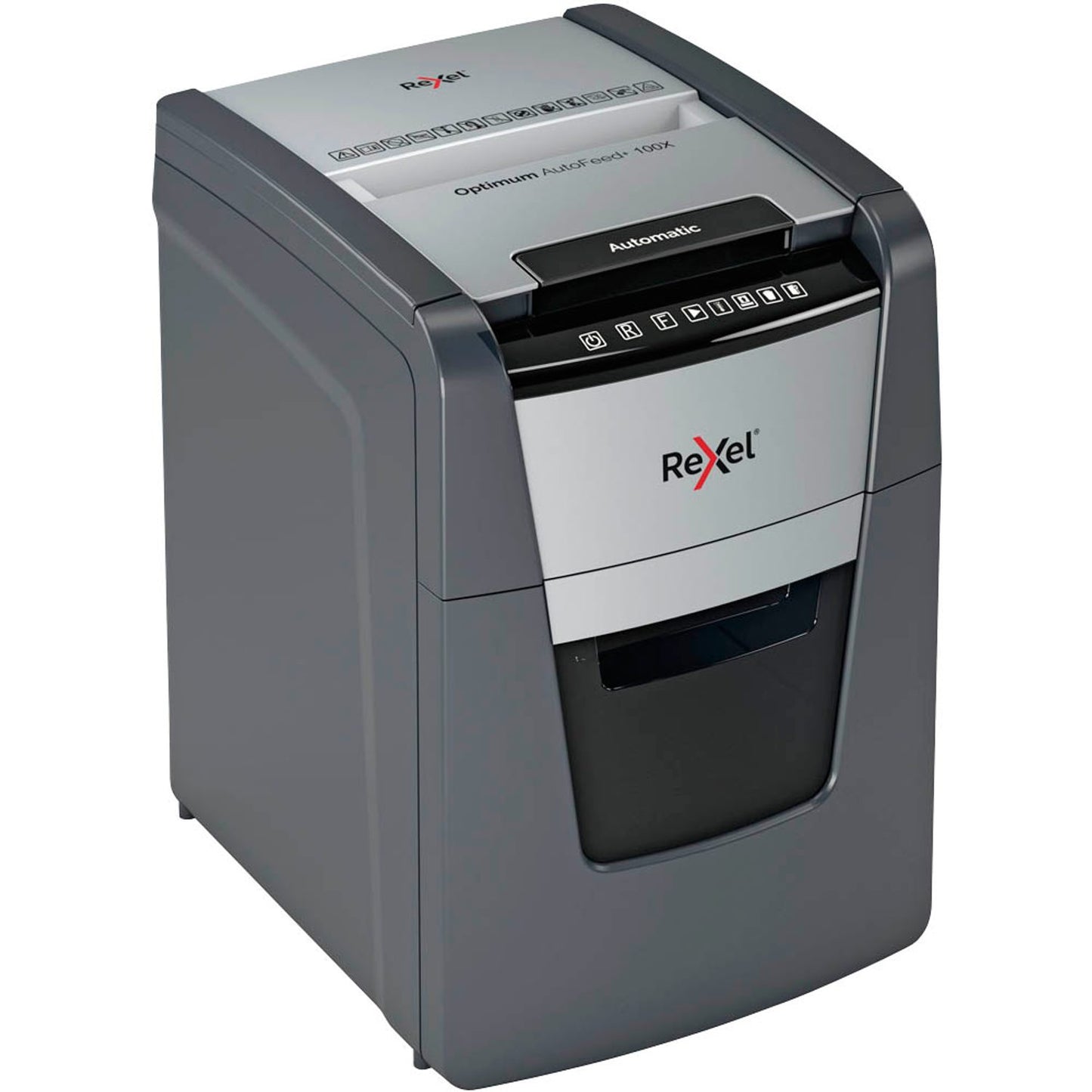 Rexel Optimum AutoFeed+100X Aktenvernichter mit Partikelschnitt P-4, 4 x 28 mm, bis , schwarz | 2020100,00 XEU