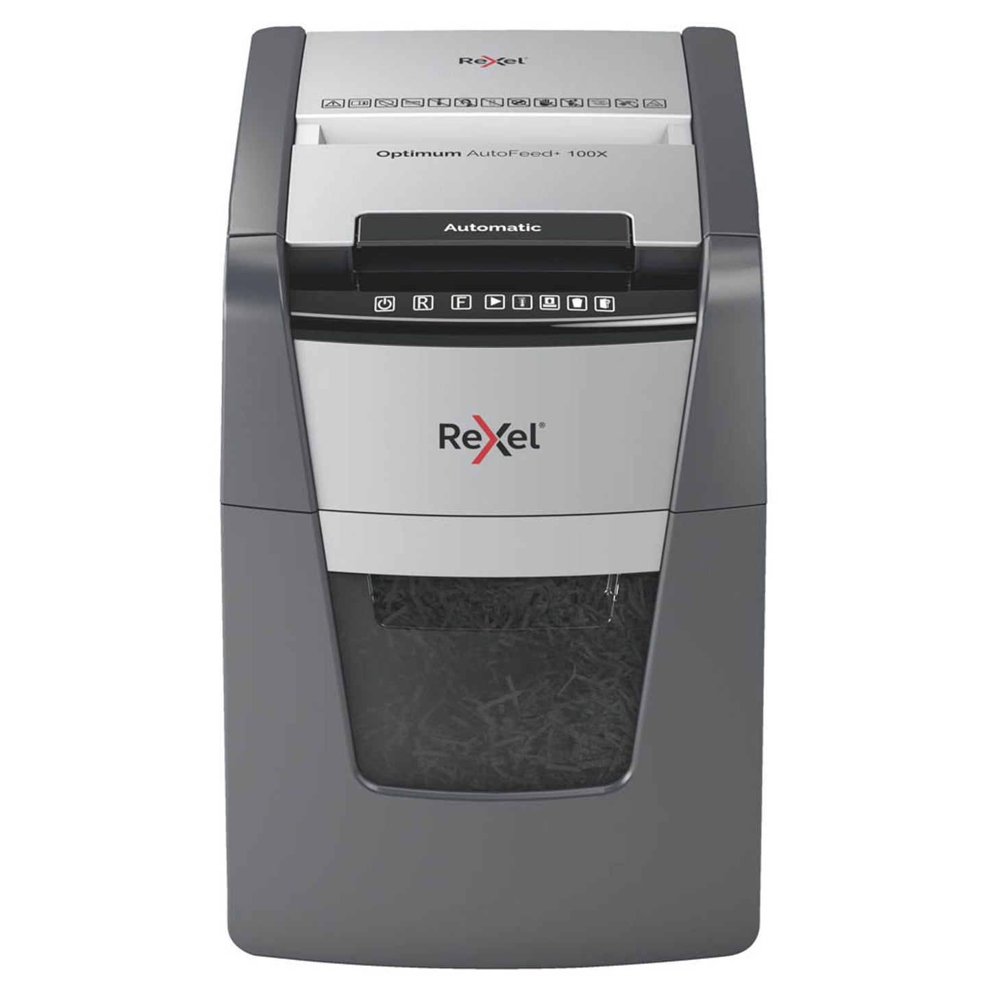 Rexel Optimum AutoFeed+100X Aktenvernichter mit Partikelschnitt P-4, 4 x 28 mm, bis , schwarz | 2020100,00 XEU