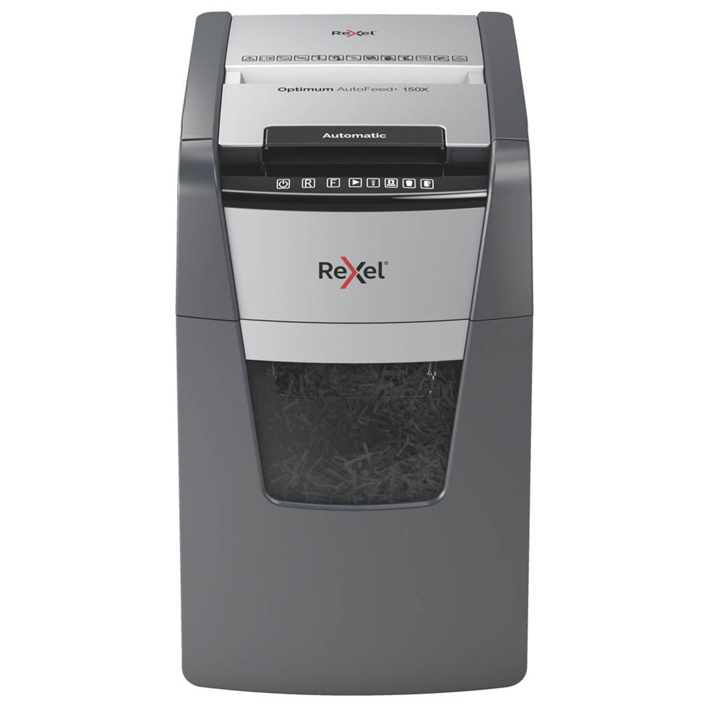 Rexel Optimum AutoFeed+150X Aktenvernichter mit Partikelschnitt P-4, 4 x 28 mm, bis , schwarz | 2020150,00 XEU