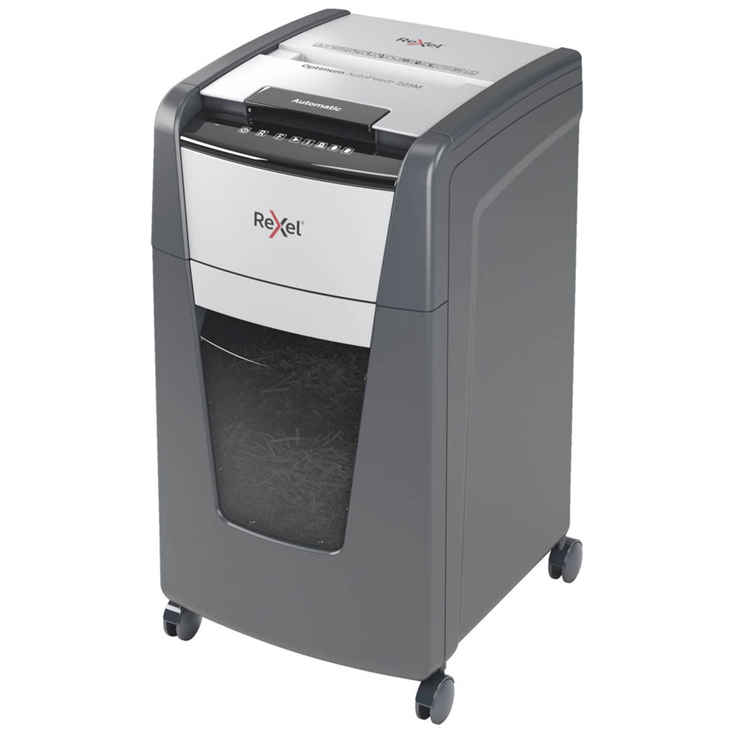 Rexel Optimum AutoFeed+ 225M Aktenvernichter mit Partikelschnitt P-5, 2 x 15 mm, bis , schwarz | 2020225MEU
