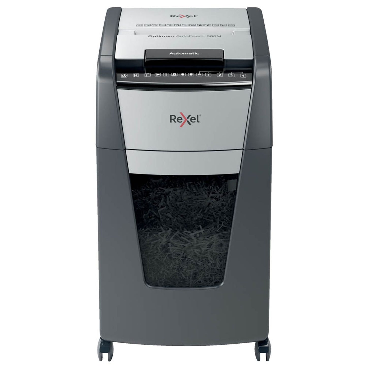 Rexel Optimum AutoFeed+ 300M Aktenvernichter mit Partikelschnitt P-5, 2 x 15 mm, bis , schwarz | 2020300MEU
