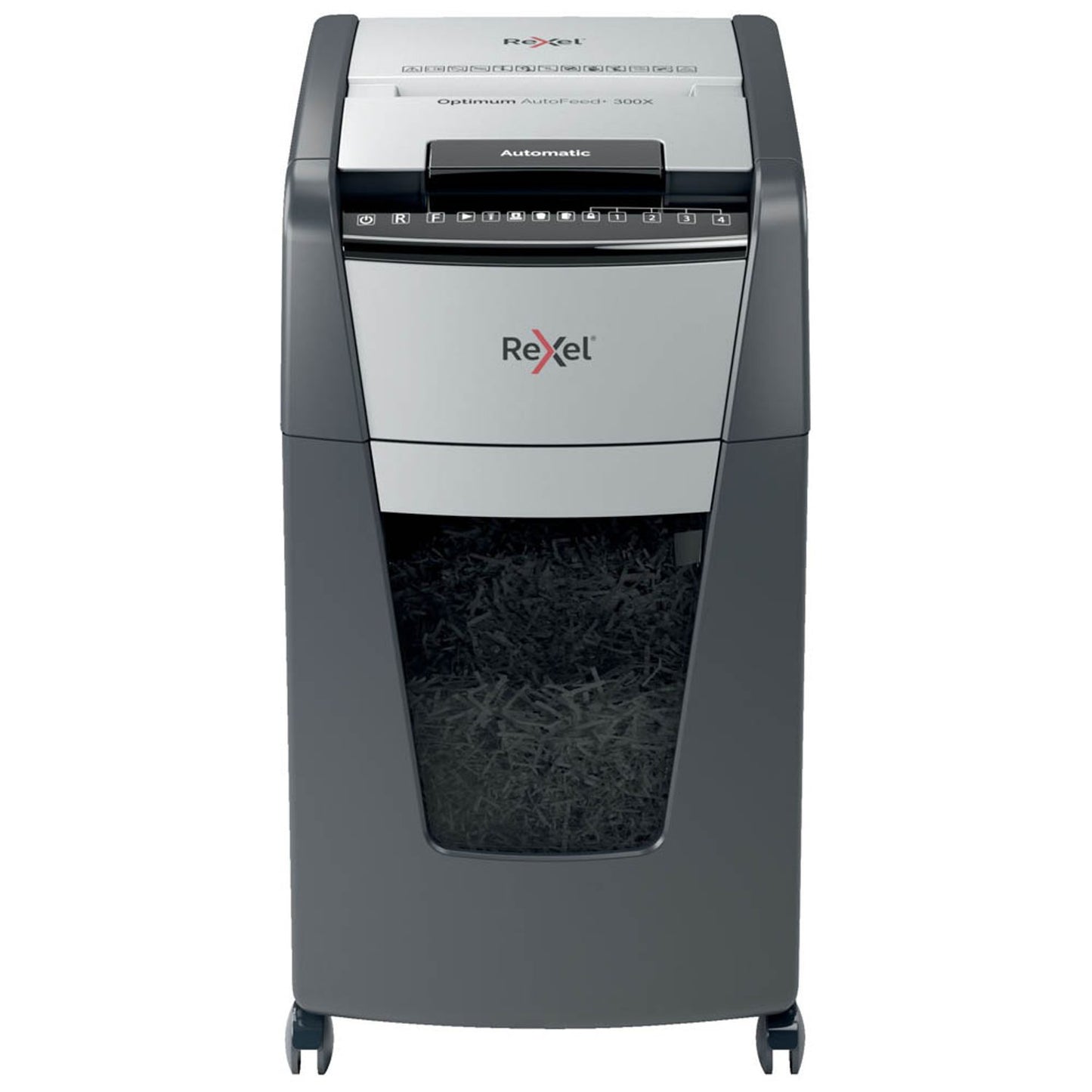 Rexel Optimum AutoFeed+ 300X Aktenvernichter mit Partikelschnitt P-4, 4 x 26 mm, bis , schwarz | 2020300,00 XEU