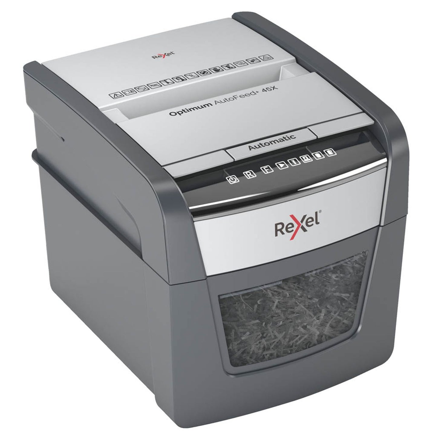 Rexel Optimum AutoFeed+ 45X Aktenvernichter mit Partikelschnitt P-4, 4 x 28 mm, bis , schwarz | 2020045,00 XEU