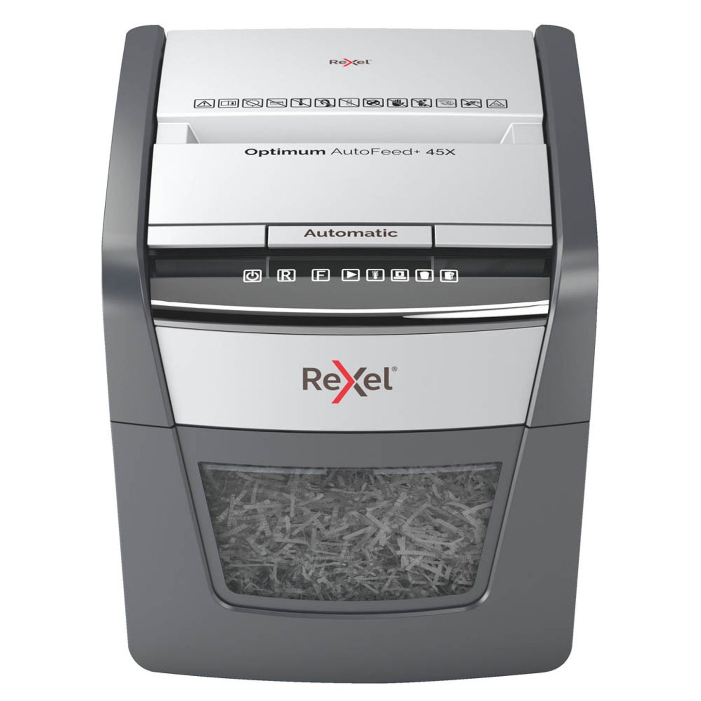 Rexel Optimum AutoFeed+ 45X Aktenvernichter mit Partikelschnitt P-4, 4 x 28 mm, bis , schwarz | 2020045,00 XEU