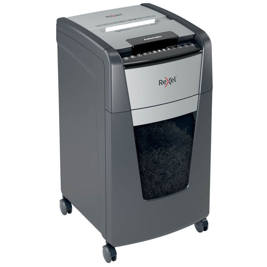 Rexel Optimum AutoFeed+ 300M Aktenvernichter mit Partikelschnitt P-5, 2 x 15 mm, bis , schwarz | 2020300MEU