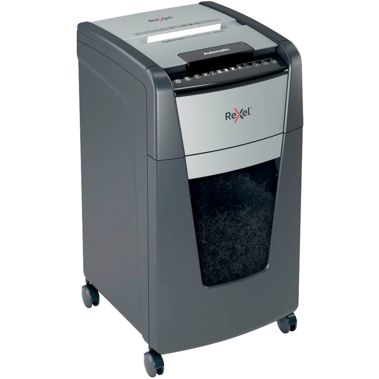 Rexel Optimum AutoFeed+ 300X Aktenvernichter mit Partikelschnitt P-4, 4 x 26 mm, bis , schwarz | 2020300,00 XEU
