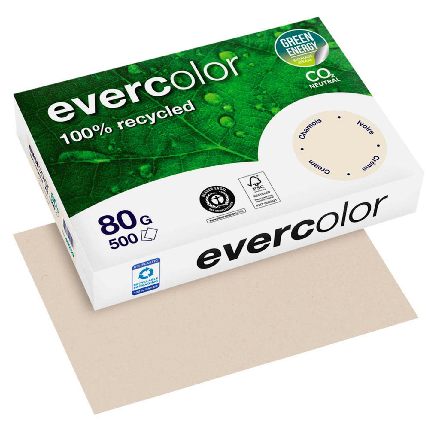 Clairefontaine Recyclingpapier Evercolor DIN A4 80 g/qm 500 Blatt