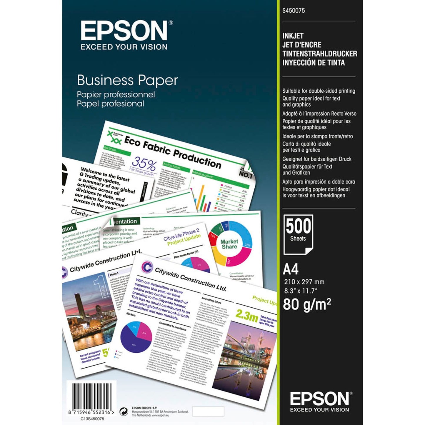 EPSON Inkjetpapier Business Papier DIN A4 80 g/qm | C13S450075 | 1 Pack = 500 Blatt