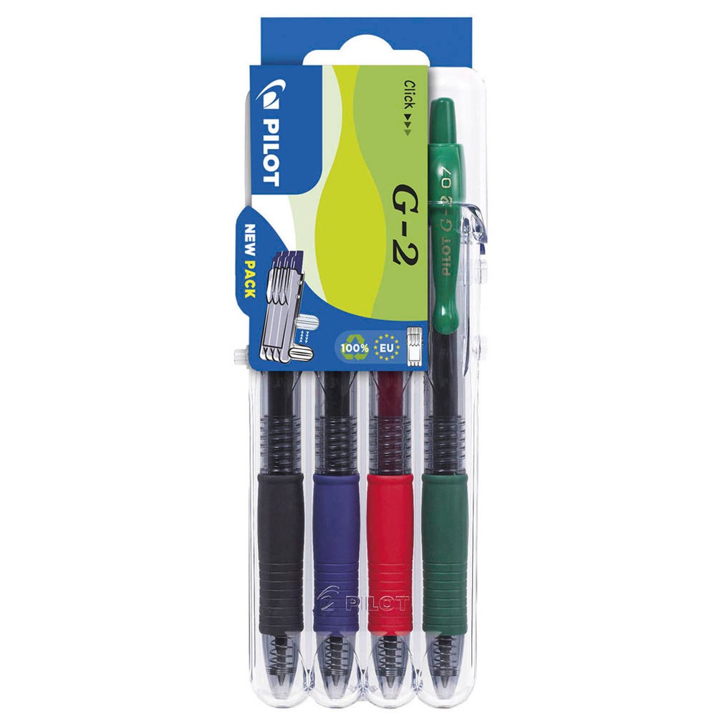 PILOT G2 Gelschreiber-Set schwarz/transparent, blau/transparent, rot/transparent, grün/transparent 0,4 mm, Schreibfarbe: farbsortiert | BL-G2-7-B/R/L/G-S4E SET2GO | 1 Pack = 4 St.