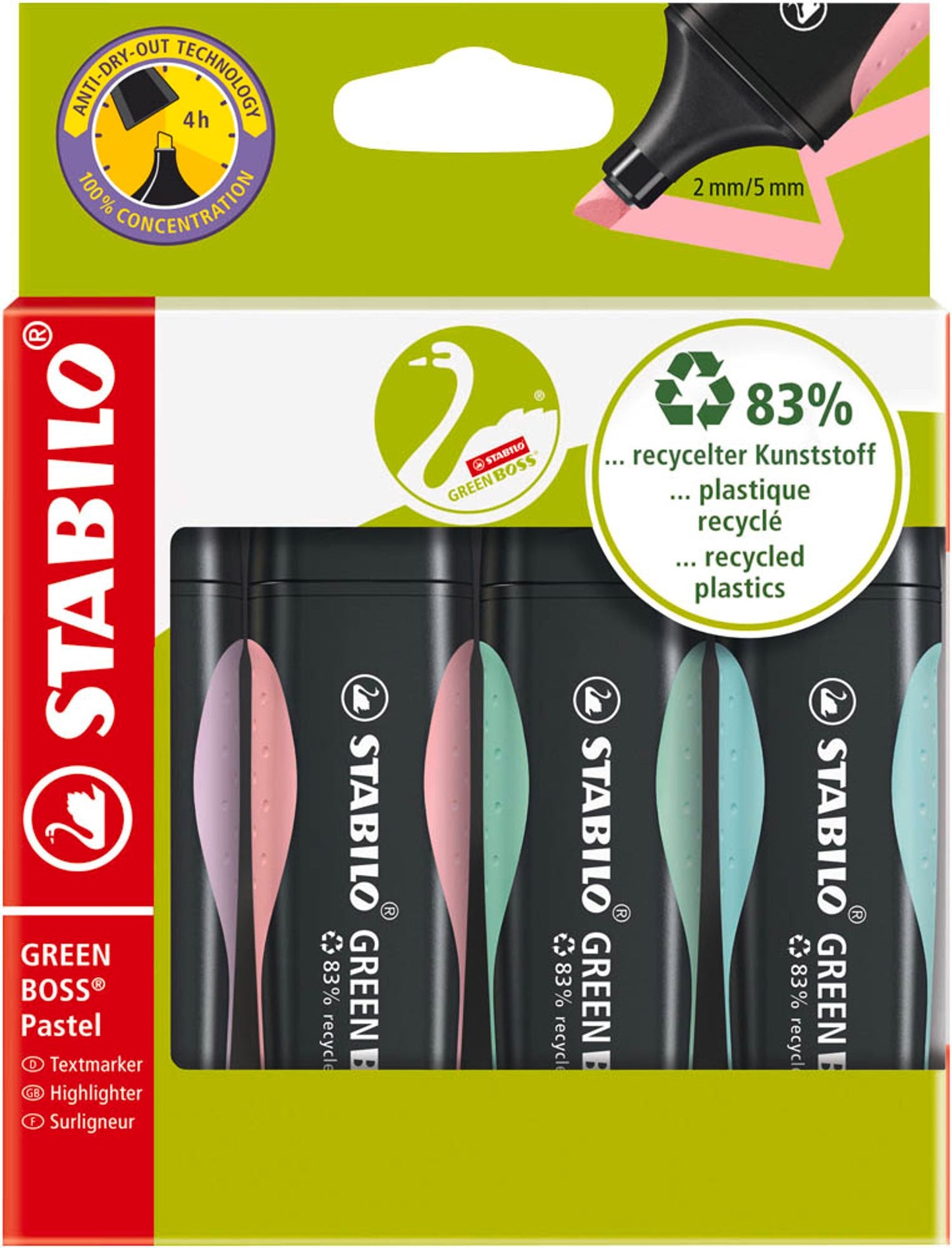 STABILO GREEN BOSS Pastell Textmarker farbsortiert